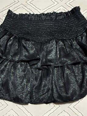Mustard Seed Black Metallic Ruffled Mini Skirt